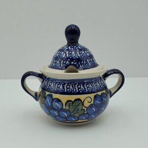 Polish Pottery Tuscan Grapes Sugar Bowl with Slotted Lid